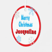 Merry Christmas Peace Snowflakes Red Name Metalen Ornament (Voorkant links)