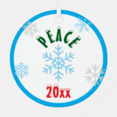 Merry Christmas Peace Snowflakes Red Name Metalen Ornament (Achterkant)