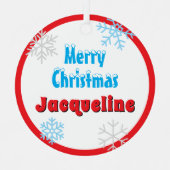 Merry Christmas Peace Snowflakes Red Name Metalen Ornament (Voorkant)