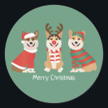 Merry Christmas Pembroke Welsh Corgi Dogs Ronde Sticker<br><div class="desc">Schattigee illustratie van Pembroke Welsh Corgi honden gekleed in kerstkleding. Perfect voor dierenliefhebbers of dierenouders tijdens de feestdagen.</div>