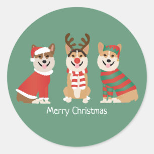 Merry Christmas Pembroke Welsh Corgi Dogs Ronde Sticker