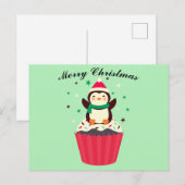 Merry Christmas Penguin Cupcake Postcard Briefkaart (Voorkant / Achterkant)