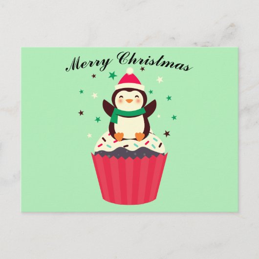 Merry Christmas Penguin Cupcake Postcard Briefkaart (Voorkant)
