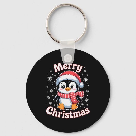 Merry Christmas Penguin Cute Santa Hat Snowflake H Sleutelhanger (Voorkant)