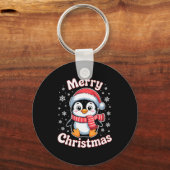 Merry Christmas Penguin Cute Santa Hat Snowflake H Sleutelhanger (Voorkant)