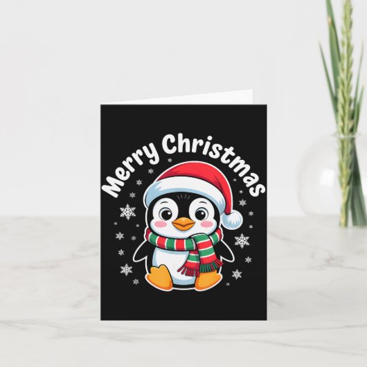 Merry Christmas Penguin Cute Santa Hat Winter Holi Kaart (Voorkant)
