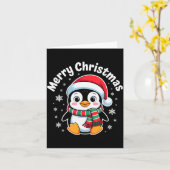 Merry Christmas Penguin Cute Santa Hat Winter Holi Kaart (Gele Bloem)