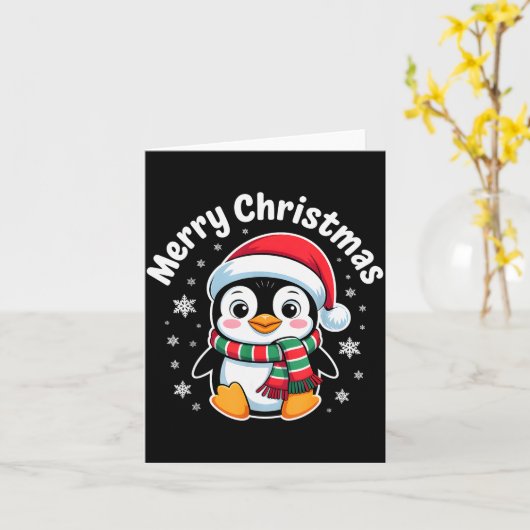 Merry Christmas Penguin Cute Santa Hat Winter Holi Kaart (Gele Bloem)