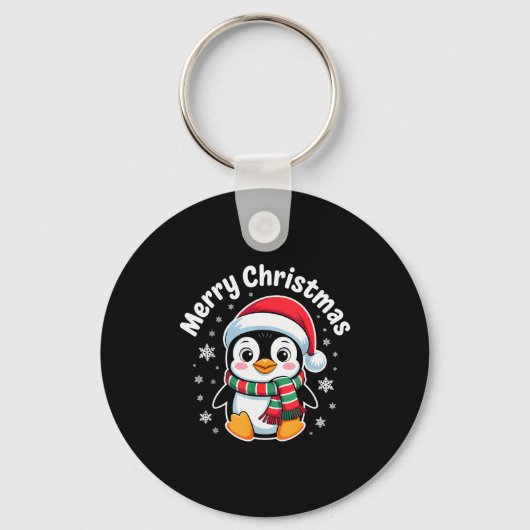Merry Christmas Penguin Cute Santa Hat Winter Holi Sleutelhanger (Voorkant)