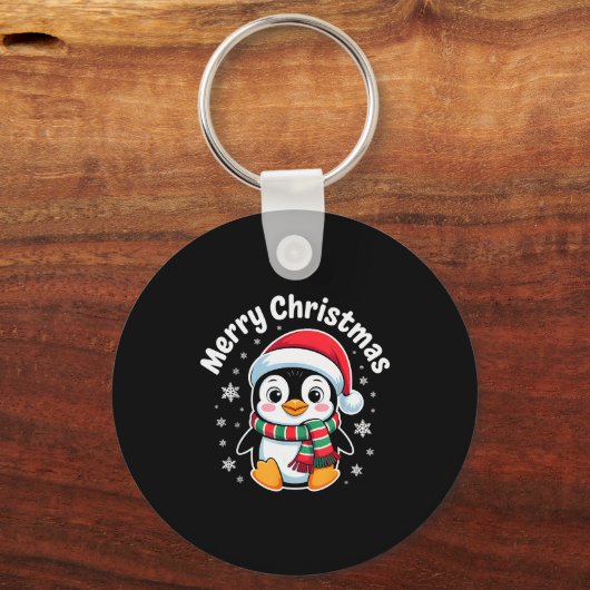Merry Christmas Penguin Cute Santa Hat Winter Holi Sleutelhanger (Voorkant)
