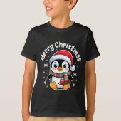 Merry Christmas Penguin Cute Santa Hat Winter Holi T-shirt (Voorkant)