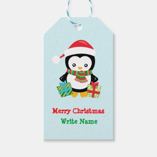 Merry Christmas Penguin Illustration Cadeaulabel (Voorkant)