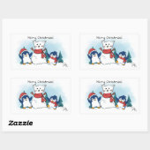 Merry Christmas Penguins building a Snow Cat Rechthoekige Sticker (Vel)