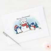 Merry Christmas Penguins building a Snow Cat Rechthoekige Sticker (Envelop)