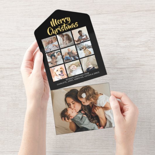 Merry Christmas Personalized 10 Photo All In One Uitnodiging (Uittrekbaar)