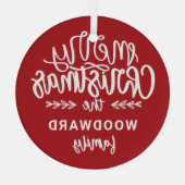 Merry Christmas Personalized Family Name Red Glas Ornament (Achterkant)
