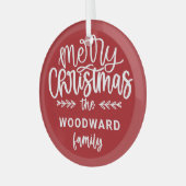 Merry Christmas Personalized Family Name Red Glas Ornament (Voorkant links)