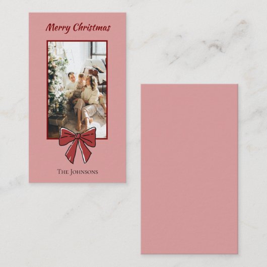 Merry Christmas Personalized Note Card | Red Bow Notitiekaartje (Voorkant / Achterkant)