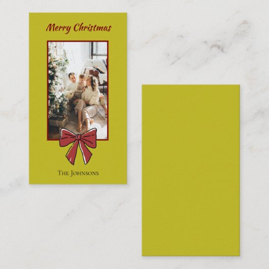 Merry Christmas Personalized Note Card | Red Bow Notitiekaartje (Voorkant / Achterkant)