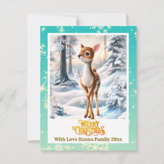 Merry Christmas Personised I Cute Baby Deer Feestdagenkaart