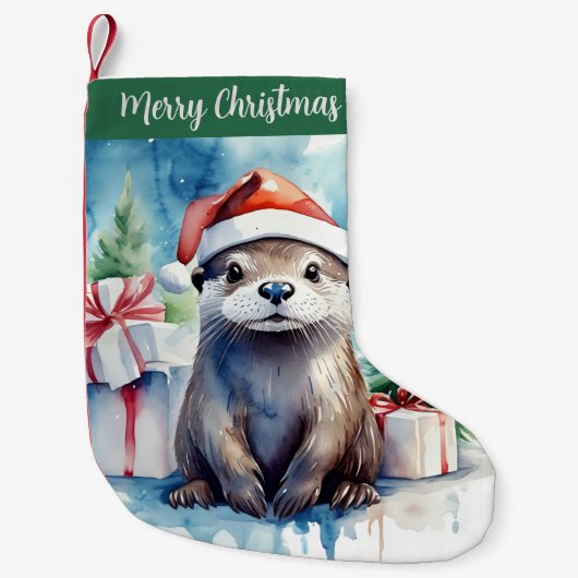 Merry Christmas Pet Feestelijke Otter - Kleine Kerstsok (Voorkant)