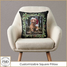 Merry Christmas Pet Photo Wreath Botanical Kussen