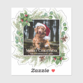 Merry Christmas Pet Photo Wreath Botanical Sticker