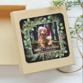 Merry Christmas Pet Photo Wreath Botanical Vierkante Sticker