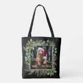 Merry Christmas Pet Photo Wreath Greenery  Tote Bag (Achterkant)