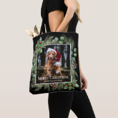 Merry Christmas Pet Photo Wreath Greenery  Tote Bag (Dichtbij)