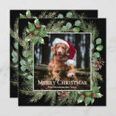 Merry Christmas Pet Photo Wreath Square Card (Voorkant / Achterkant)