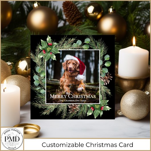 Merry Christmas Pet Photo Wreath Square Card