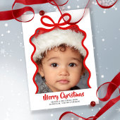 Merry Christmas Photo and Ribbon Personalized Feestdagenkaart