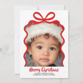 Merry Christmas Photo and Ribbon Personalized Feestdagenkaart (Voorkant)
