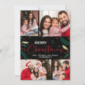 Merry Christmas Photo Black Gold Greenery Feestdagenkaart (Voorkant)