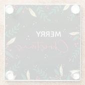 Merry Christmas Photo Black Gold Greenery Glazen Onderzetter (Achterkant)