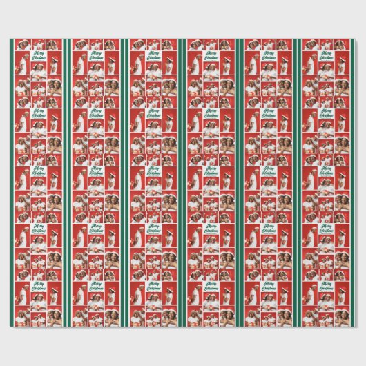 Merry Christmas Photo Collage 2025 Green Script Cadeaupapier (Vlak)