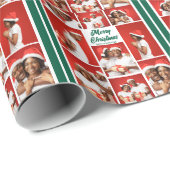 Merry Christmas Photo Collage 2025 Green Script Cadeaupapier (Rol Hoek)