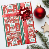 Merry Christmas Photo Collage 2025 Green Script Cadeaupapier