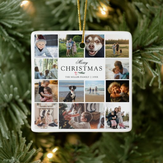 Merry Christmas Photo Collage Keramisch Ornament (Boom)