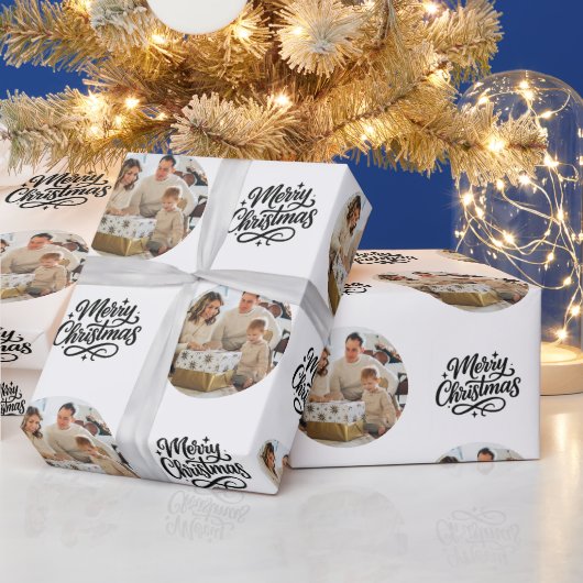 Merry Christmas Photo Collage Personalized  Cadeaupapier (Feestdagen)