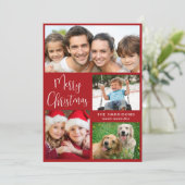 Merry Christmas Photo Collage Red Feestdagenkaart (Staand voorkant)