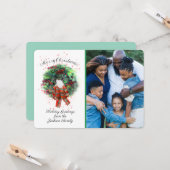 Merry Christmas Photo Custom Card With Wreath Kaart (Voorkant / Achterkant in situ)