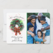 Merry Christmas Photo Custom Card With Wreath Kaart (Voorkant)