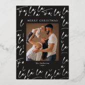 Merry Christmas Photo Elegant Script Real Silver Folie Feestdagenkaart (Voorkant)