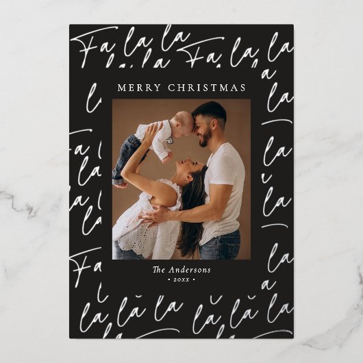 Merry Christmas Photo Elegant Script Real Silver Folie Feestdagenkaart (Voorkant)