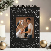 Merry Christmas Photo Elegant Script Real Silver Folie Feestdagenkaart