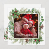 Merry Christmas Photo Greenery Square Feestdagenkaart (Voorkant / Achterkant)
