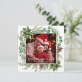 Merry Christmas Photo Greenery Square Feestdagenkaart (Staand voorkant)