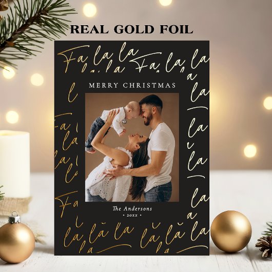 Merry Christmas Photo Handwritten Script Real Gold Folie Feestdagenkaart